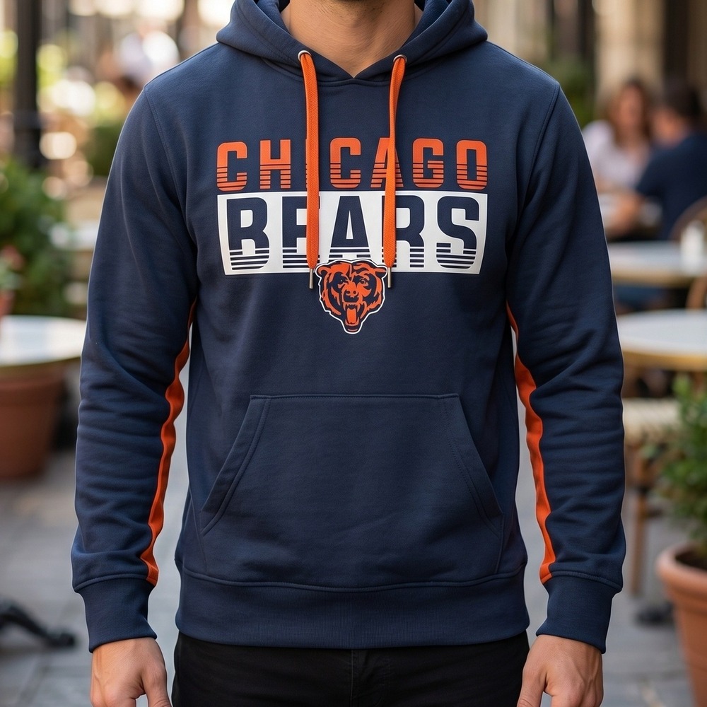 NFL Team Apparel Chicago Bears Navy Blue Orange Graphic Pullover Hoodie Mens S‎